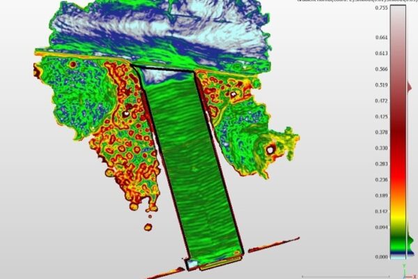 The drainage areas associated for the driveways were determined by analysing the elevation and surface slopes. Here, the calculated surface gradient maps the change of surface slope at the top of the 701 driveway between the driveway collection area and the gutter drainage.