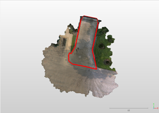 The stormwater collection area that drains to the 201 driveway trench drain is 1,607 SF as determined from the analysis of the LiDAR measurements.